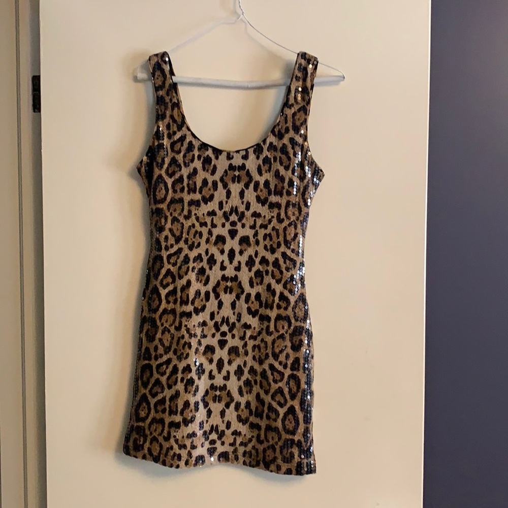 Leopard sequin body con dress